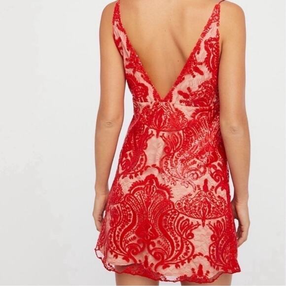 NEW Free People Night Shimmers Mini Dress Red Size 12 - Picture 2 of 11